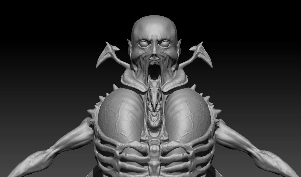 Bio-organic creature with exposed anatomical structures